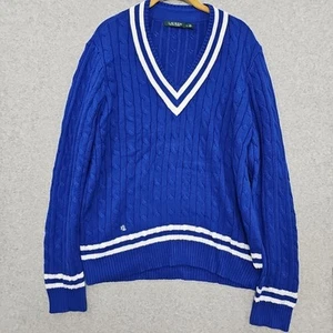 Suéter Lauren Ralph Lauren Mujer Cuello en V Talla XL Preppy Años 90 Y2k Azul Tenis Golf - Imagen 1 de 10