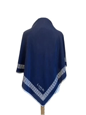 Y6# LANVIN Paris Bufanda de Seda Azul Marino Estampado Geométrico Borde De Colección Elegante Foto 1 de 4
