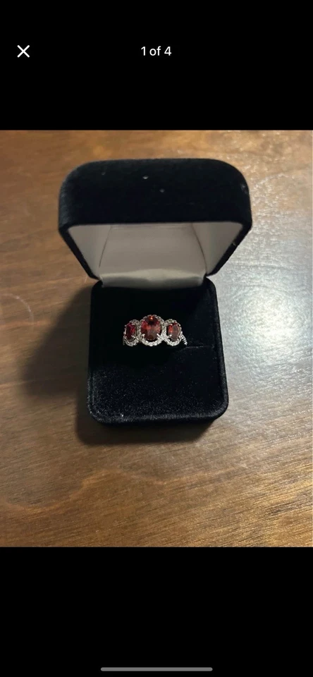 Anel de coquetel de prata esterlina com pedra vermelha - Imagem 1 de 4