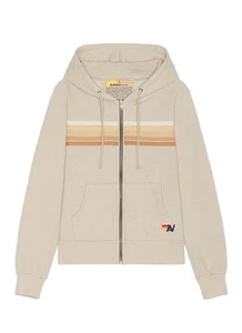 Aviator Nation Men's 5 Stripe Hoodie Sweatshirt Full Zip Tan Sand Beige XXL - Picture 1 of 7