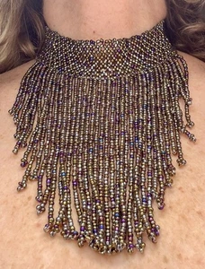 Vtg Multicolor Beaded Waterfall Bib Necklace Strand - Picture 1 of 9