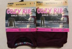 Watson's Cozy Rib Girls Crew Neck & Long John Baselayer Set Size Small Burgundy - Picture 1 of 6