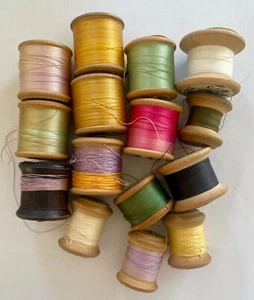 Collection of 15 Vintage Wooden Cotton Reels, incl Sylco, Coats - Picture 1 of 5