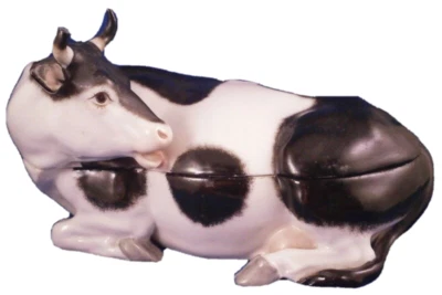 Antique 19thC Prag Cow Figural Butter Dish Porcelain Porzellan Butter Kuh Dose - Image 1 of 4