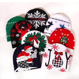 Christmas Jacquard Knit Beanie - Xmas Santa Hat - Outdoor Ski Sports Skull Cap - Picture 1 of 21