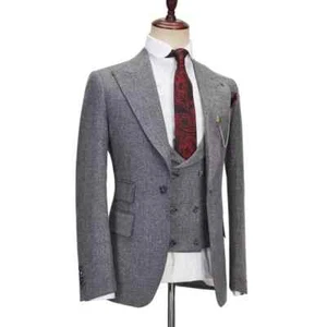 Grauer dreiteiliger Herrenanzug Größe 38 Brustumfang & verstellbare Taille (30 bis 32 Zoll) - Bild 1 von 5