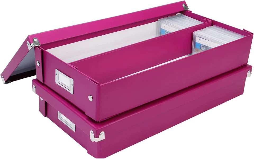 Paquete de 2 cajas de almacenamiento de cassette soporte portátil estuche medios estante cinta organizador Foto 1 de 1