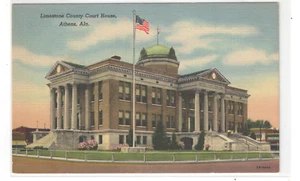 Limestone County Court House Downtown Athens Alabama Leinen Vintage Postkarte - Bild 1 von 2