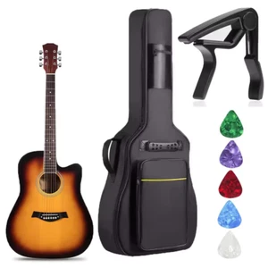 Set Borsa Gig per Chitarra Acustica 41 Pollici con Cinghie Capo 5 Plettri | Regolazione Trasporto Imbottita - Foto 1 di 7