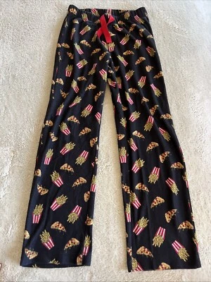 Old Navy Boys Black Yellow Red French Fries Pizza Fleece Pajama Pants 10-12 - Image 1 of 4