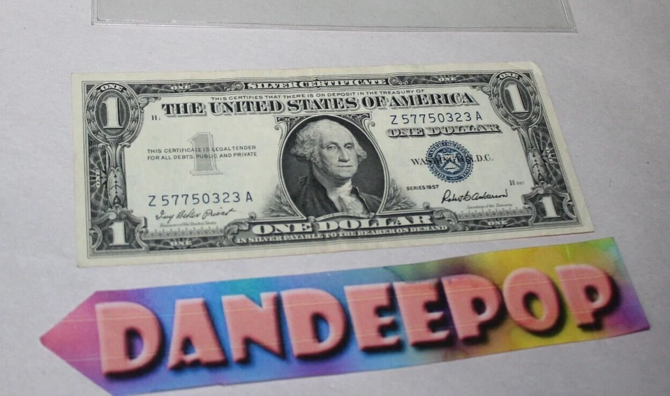 Vintage One Silver Certificate Dollar Bill Money 1957 Z57750323A Washington - Image 1 of 4