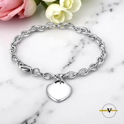 BRACCIALE DONNA CIONDOLO CUORE COLORE ARGENTO ACCIAIO INOSSIDABILE RAGAZZA - Immagine 1 di 4