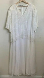 Carina Formal Gown White Sequin Bodice Chiffon Overlay Flowy Skirt Lined 6X NEW - Picture 1 of 12