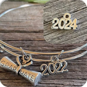 CLASS OF 2024 Graduation Graduate Diploma Charm Bangle Bracelet School Gift - Picture 1 of 8