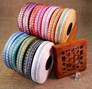 Indian Asian Rainbow Diamond Pattern Jacquard Trim Ribbon Sari M11 - Picture 1 of 5