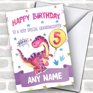 Personalised Girls Birthday Card Dinosaur 1st 2nd 3rd 4th 5th 6th Granddaughter - Picture 1 of 2