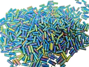 20gms Matsuno 6mm Bugle Beads - Colour 23-FAB-RB - Deep Teal Frosted Rainbow - Picture 1 of 3