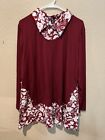 Women's Shein Curve Maroon White Faux Layered Pullover Blouse Top 2Xl Sweater