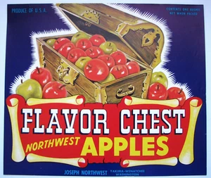 Etiqueta original de caja de manzana FLAVOR COFRE Joseph Northwest Wenatchee Yakima WA - Imagen 1 de 4