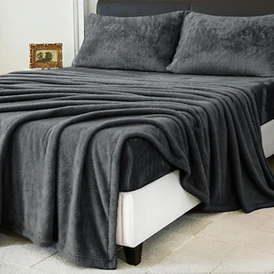 HCORA Faux Fur Queen Sheet Set Luxury Soft Fleece Bed Sheets Fluffy Plush Velvet - Picture 1 of 12