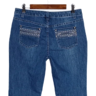 C&B 女士水钻亮片直筒牛仔裤 10 码弹力中腰中腰水洗 — 第 1/4 张图片