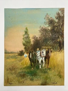 1926 Bauern & Pferde Folk Americana Original Ölgemälde Charles Stuart - Bild 1 von 16
