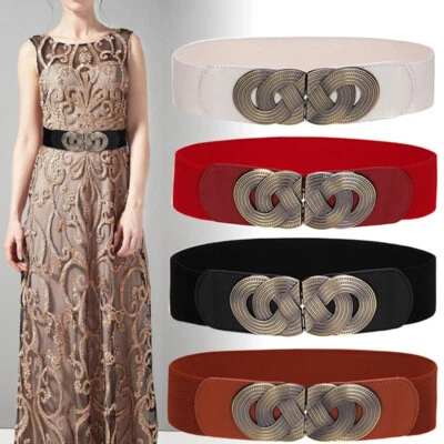 Groß Stretch Kummerbund Damen Breiter Gürtel Vintage Metallschnalle Einfarbig  / - Bild 1 von 4