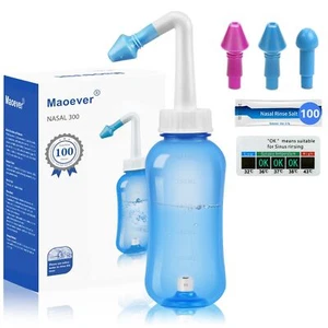 Neti Pot Sinus Rinse Bottle with 100 Nasal Wash Salt Packets Nose Wash Cleane... - Picture 1 of 6