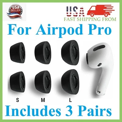 Airpod Replacement Memory Foam Ear Tips for Apple Airpods Pro S/M/L 3 Pairs BLK - Image 1 of 4