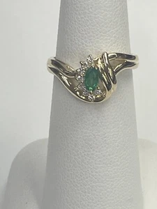 14kt. Yellow Gold Marquis Emerald and Diamond Fashion Ring Sz.6 - Picture 1 of 7