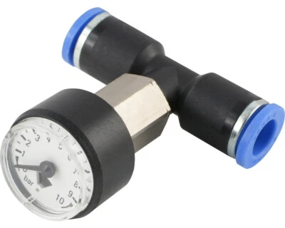 Manometer zum Leitungseinbau Pneumatik Steckverbinder Druckluft Steckverbindung - Bild 1 von 3