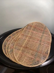 4 Vintage 70s 80s Boho Abaca Banana Tree Woven Oval Placemats Philippines Pastel - Picture 1 of 7