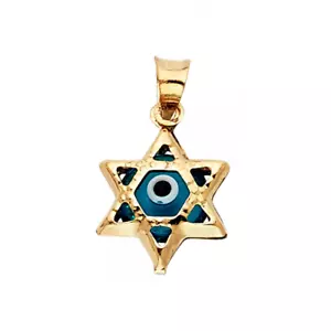 14K Massiv Gelbgold Stern Böser Blick Anhänger - Glück Halskette Charm Frauen Männer - Bild 1 von 1