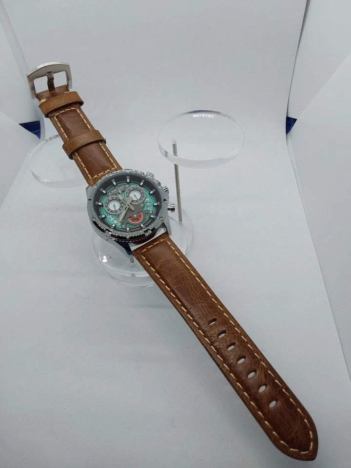 Cronógrafo único esfera azul Lt 44 mm cuarzo con correas deportivas de cuero y silicona Foto 1 de 4