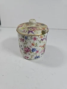 Hammersley English Bone China Multi Color Floral Jam Jelly with Lid Gold Trim  - Picture 1 of 7