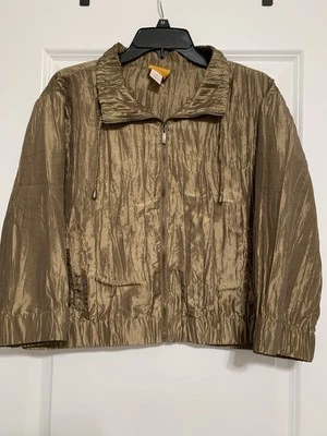Ruby Rd Bronze Nylon Polyester Crinkle Zip Jacket 3/4 Tab sleeve Size 14 - Image 1 of 3