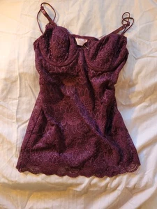 Victoria’s Secret Sexy Little Things Lingerie Sz Sm Maroon Lace Bodice Nighty - Picture 1 of 4