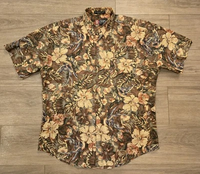 VTG Chaps Ralph Lauren Linen Blend Hawaiian Tropical Floral Shirt Men L All Over - Image 1 of 4