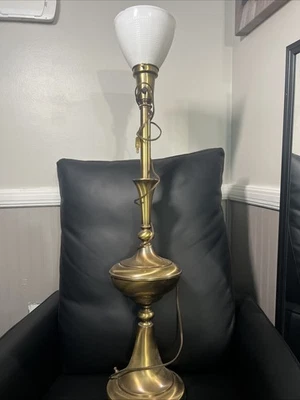 vintage brass torchiere table lamp, often associated with the Mid-Century Modern - Image 1 of 4