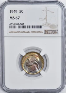 1949 Jefferson Nickel 5c MS67 Color NGC 945632-1 - Picture 1 of 5
