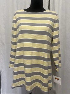 NWT XL Croft & Barrow Womens Top Yellow Gray & White Striped 3/4 Sleeve Stretch - Picture 1 of 7