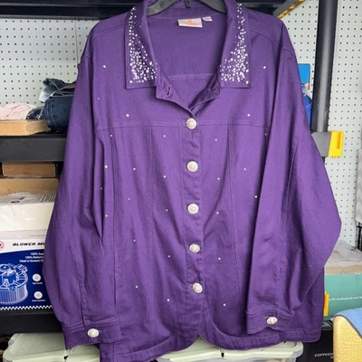 Quacker Factory Women's Embellished Elegant Purple Canvas Shacket Size 3X - Image 1 of 4