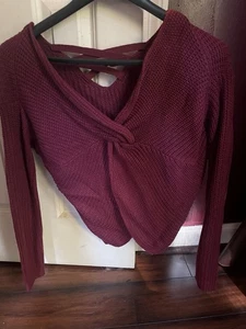no boundaries juniors crop Sweater Size 11-13 Large Burgundy - Picture 1 of 4