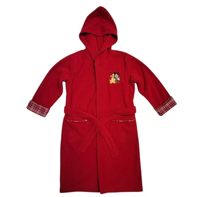 Disney Store Mickey Mouse Bata Niños Talla M 7/8 Rojo Vellón Plutón Con Capucha Navidad Foto 1 de 4
