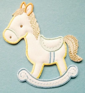 Rocking Horse - Baby Design - Cream/Pastels - Embroidered Iron On Applique Patch - Picture 1 of 2