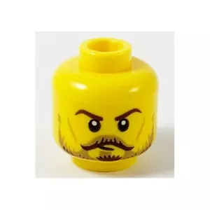 LEGO - Minifig, Head - Dark Tan Moustache & Beard w/ Brown Eyebrows, Cheek Lines - Picture 1 of 1