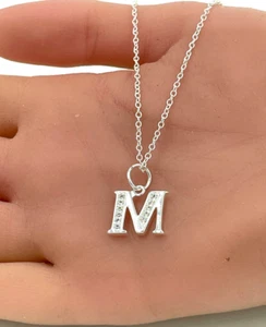 Initial Letter M with Crystals Pendant Necklace Stainless Steel - Picture 1 of 3