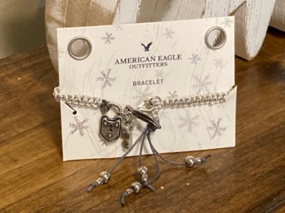 American Eagle Women's Braided Bracelet Key /Lock Charm/ Beads-NWT - Image 1 of 3