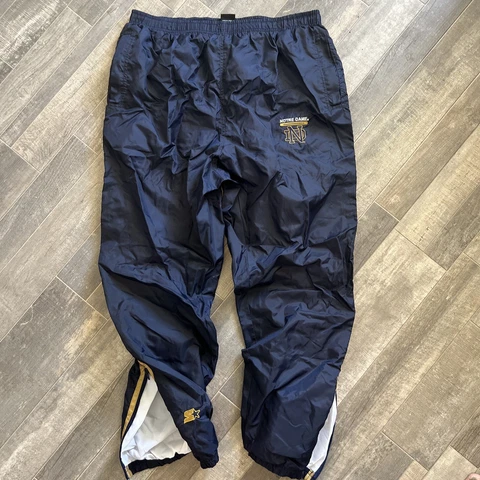 Starter Team Notre Dame Windbreaker Pants Blue Running Track Size L Waist 34-38 Cover