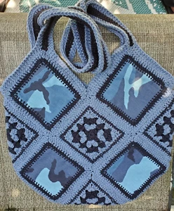 Neu große Häkel Camouflage Stoff Garn Fusion Tasche 13 Granny SQ Boho Vintage - Bild 1 von 8